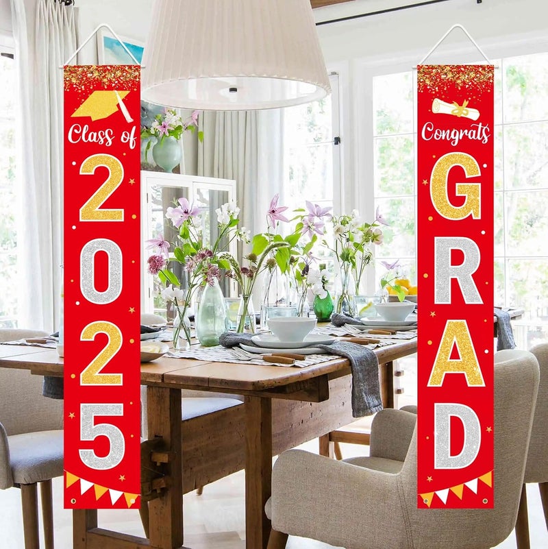 Labrostar Graduation Decorations 2025 GRAD Banner Red Porch Door Sign Welcome Banner For Indoor Outdoor Wall Graduation Decorations Class of 2025 - Image 5